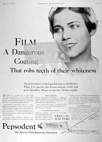 The 1929 Pepsodent newspaper advertisement that named &ldquo;The Film&rdquo;.